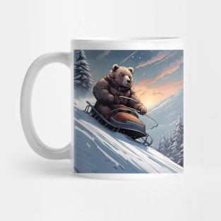 Teddy on a sledge riding down a hill in the snow Mug